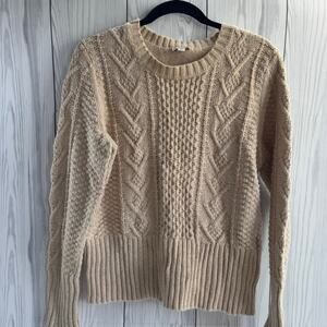 GAP Cable Knit Ivory Chunky Wool Cotton Blend Women’s Sweater Size XL